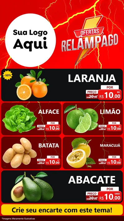 Modelo de TV para TV Vertical com o tema Ofertas Relâmpago para Hortifrúti