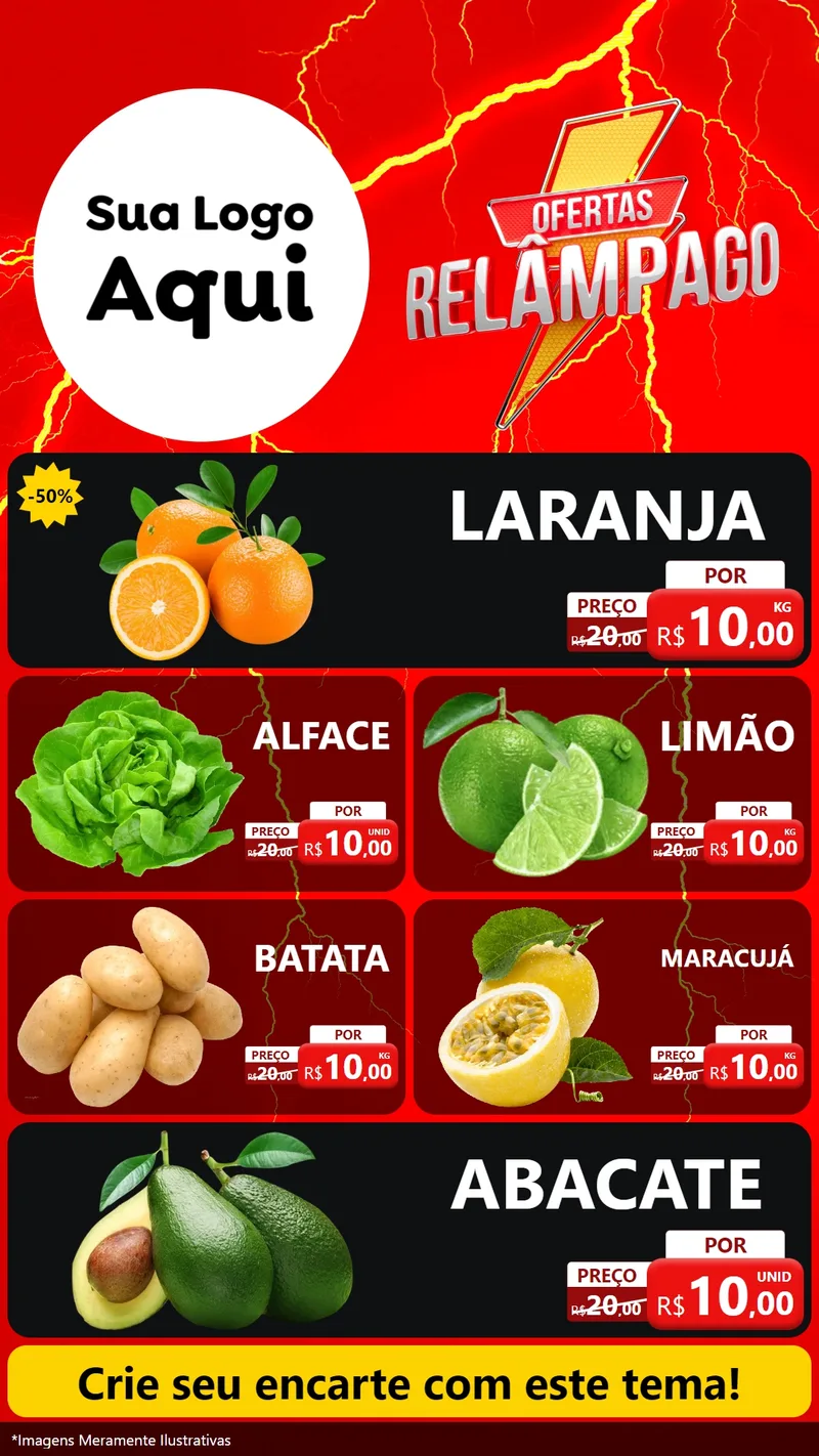 Modelo de TV para TV Vertical com o tema Ofertas Relâmpago para Hortifrúti
