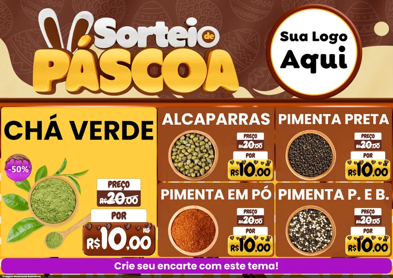 Modelo de Encarte para Encarte A4 Horizontal com o tema Sorteio de Páscoa para Produtos Naturais
