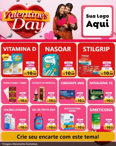 Modelo de Rede Social para Feed Instagram com o tema Valentine's Day para Farmácia