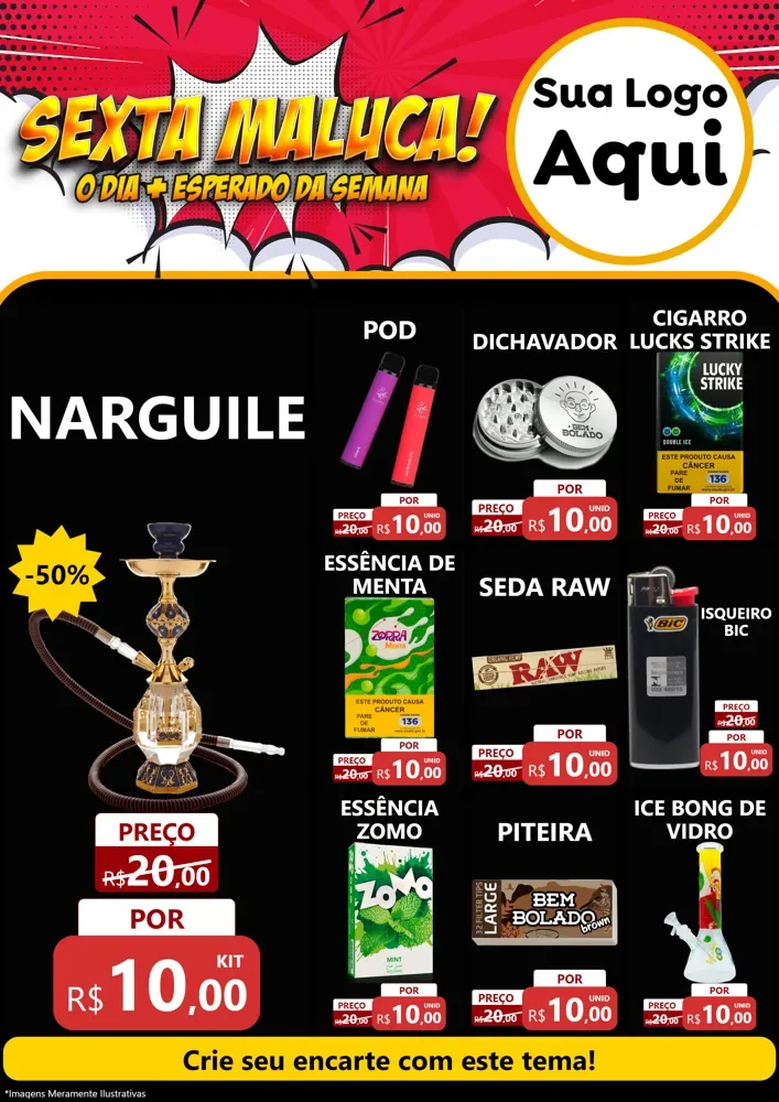Modelo de Encarte para Encarte A4 Vertical com o tema Sexta Maluca! para Tabacaria