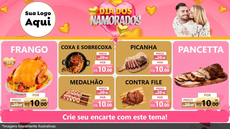 Modelo de TV para TV Horizontal com o tema Dia dos Namorados para Assados