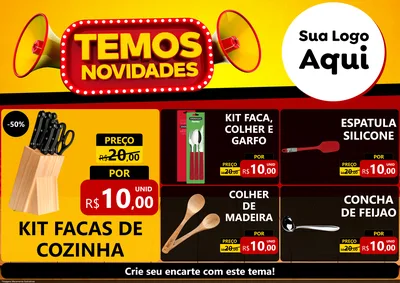 Modelo de Encarte para Encarte A4 Horizontal com o tema Temos Novidades para Utilidades Domésticas