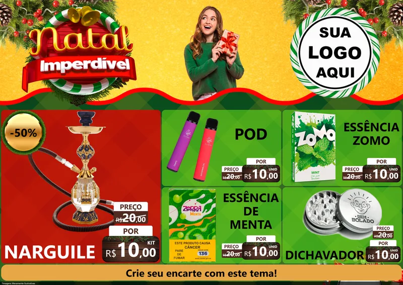 Modelo de Encarte para Encarte A4 Horizontal com o tema Natal Imperdível para Tabacaria