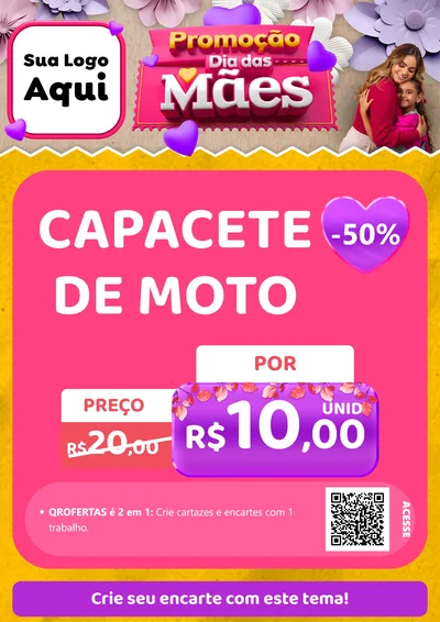 Modelo de Cartaz para Cartaz A4 Vertical com o tema Promoção Dia das Mães para Moto peças