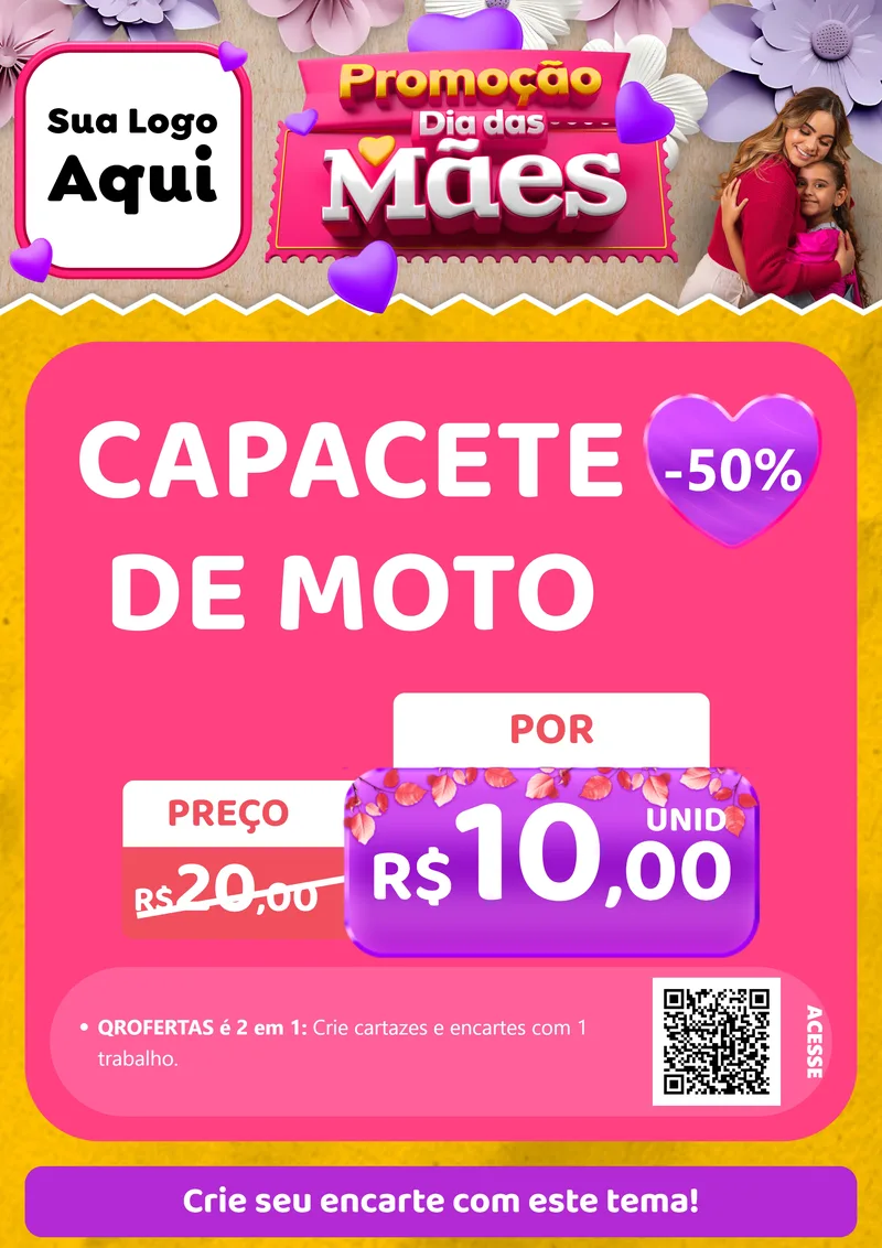 Modelo de Cartaz para Cartaz A4 Vertical com o tema Promoção Dia das Mães para Moto peças