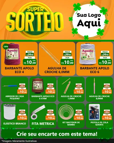 Modelo de Rede Social para Feed Instagram com o tema Super Sorteio para Armarinho e Aviamentos