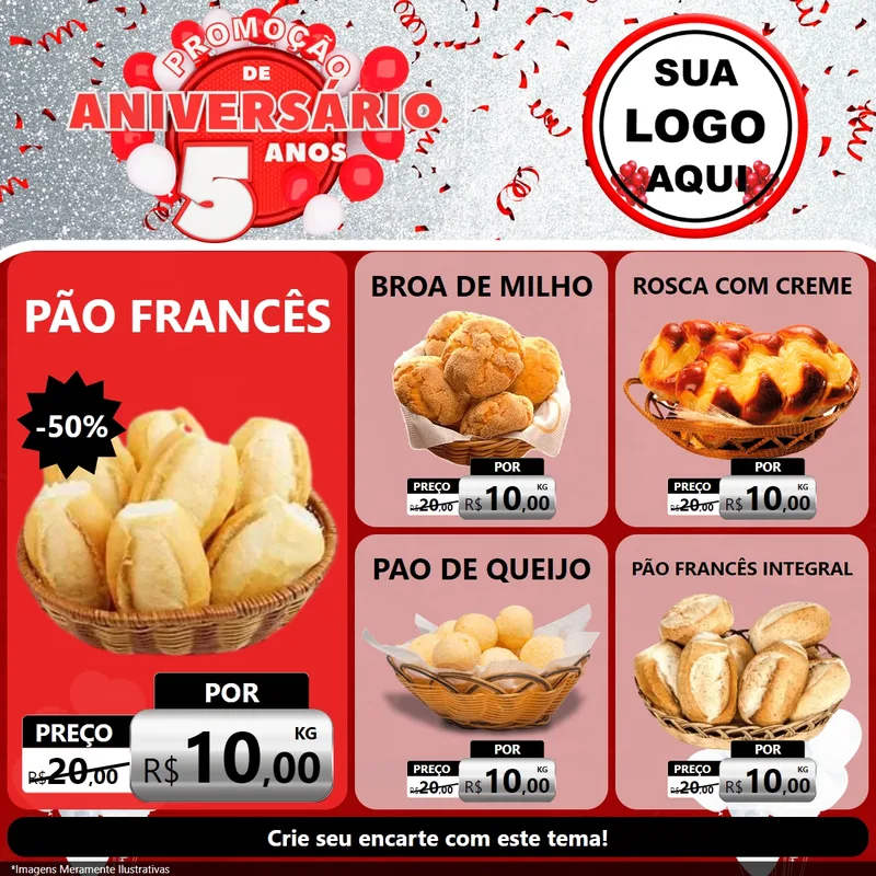 Modelo de Rede Social para Feed Facebook com o tema Promoção de Aniversário - 5 Anos para Padaria