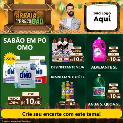 Modelo de Rede Social para Feed Facebook com o tema Arraiá do preço bão para Produtos de Limpeza
