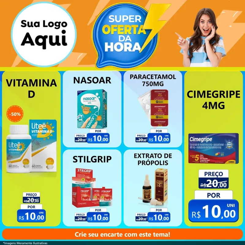 Modelo de Rede Social para Feed Facebook com o tema Super Oferta da Hora para Farmácia