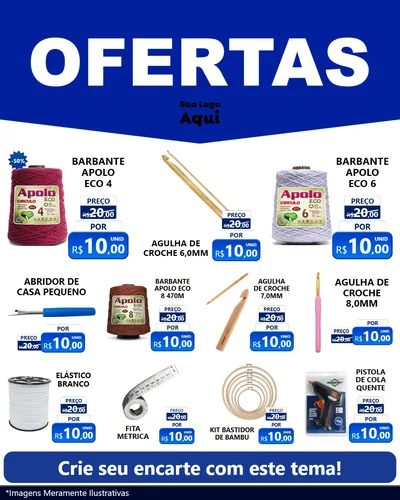 Modelo de Rede Social para Feed Instagram com o tema Ofertas Azul Cartaz para Armarinho e Aviamentos