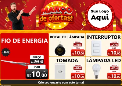Modelo de Encarte para Encarte A4 Horizontal com o tema Março de Ofertas! para Materiais Elétricos