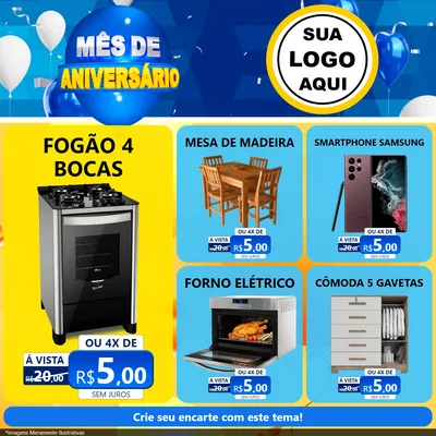 Modelo de Rede Social para Feed Facebook com o tema Mês de Aniversário para Móveis e Eletro