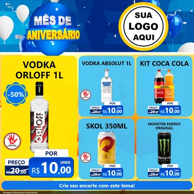 Modelo de Rede Social para Feed Facebook com o tema Mês de Aniversário para Distribuidora de bebidas