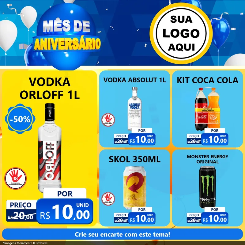 Modelo de Rede Social para Feed Facebook com o tema Mês de Aniversário para Distribuidora de bebidas