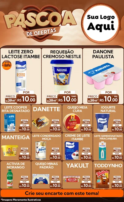 Modelo de Encarte para Encarte Grande com o tema Páscoa de Ofertas para Frios e Laticínios