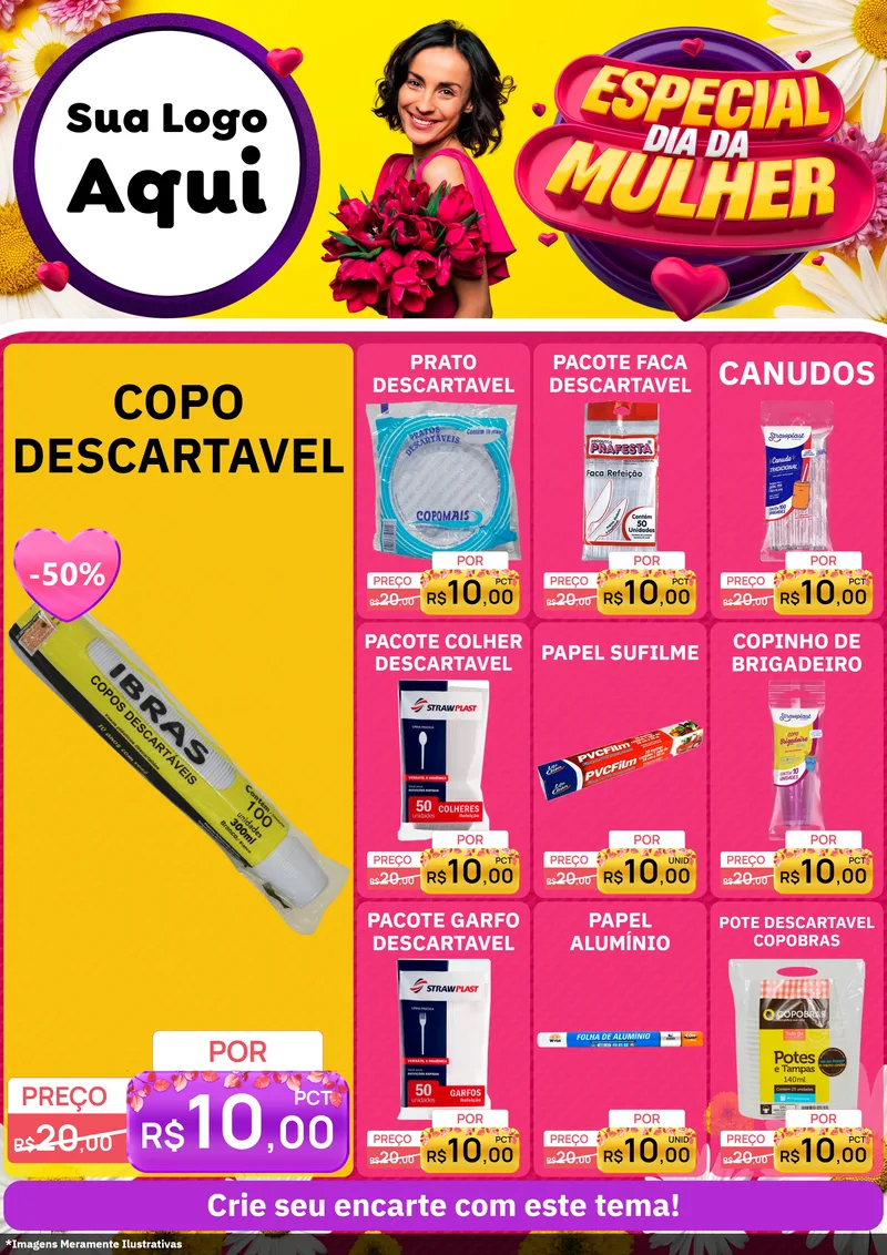 Modelo de Encarte para Encarte A4 Vertical com o tema Especial Dia da Mulher para Embalagens