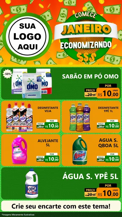 Modelo de TV para TV Vertical com o tema Comece Janeiro Economizando para Produtos de Limpeza