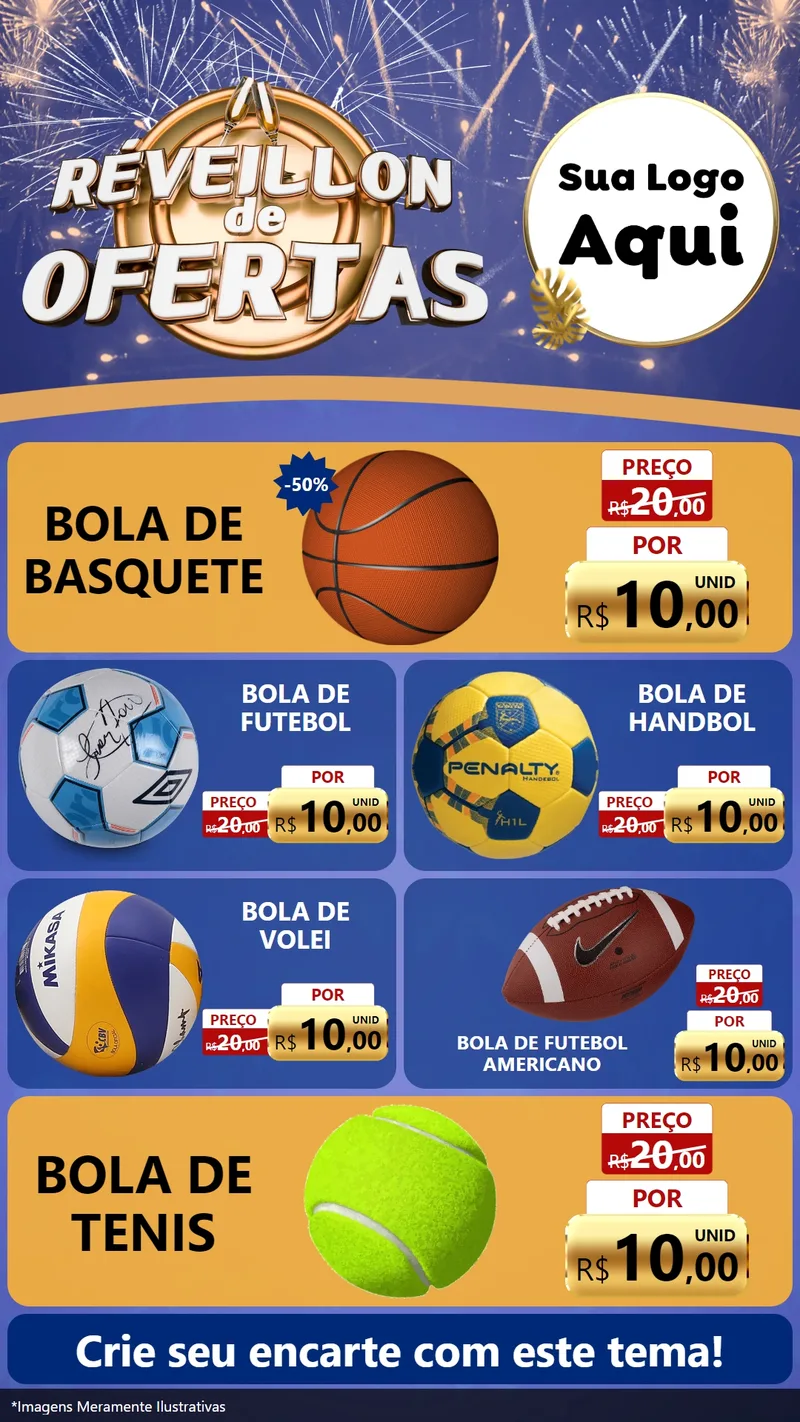 Modelo de TV para TV Vertical com o tema Réveillon de Ofertas para Artigos Esportivos