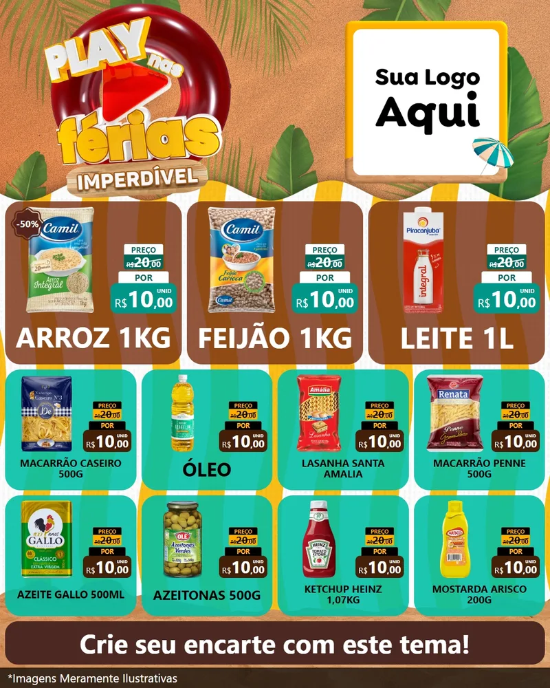 Modelo de Rede Social para Feed Instagram com o tema Play Nas Férias Imperdível para Supermercado