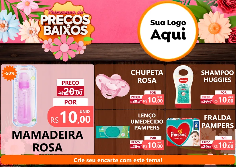 Modelo de Encarte para Encarte A4 Horizontal com o tema Primavera de Preços Baixos para Bebês