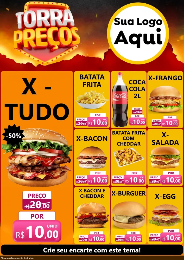 Modelo de Encarte para Encarte A4 Vertical com o tema Torra Preços para Hamburgueria