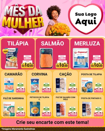 Modelo de Rede Social para Feed Instagram com o tema Mês da Mulher para Peixaria