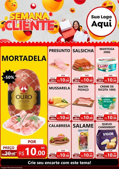 Modelo de Encarte para Encarte A4 Vertical com o tema Semana do Cliente para Frios e Laticínios