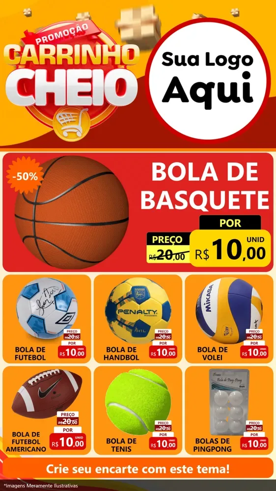 Modelo de Rede Social para Stories com o tema Promoção carrinho cheio para Artigos Esportivos
