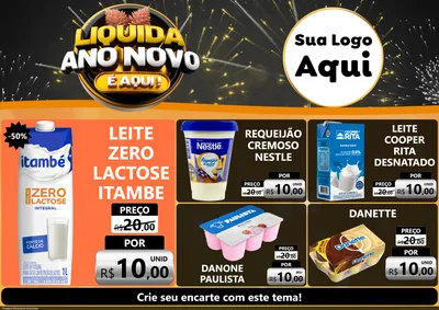 Modelo de Encarte para Encarte A4 Horizontal com o tema Liquida Ano Novo É Aqui! para Frios e Laticínios