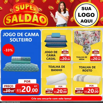 Modelo de Rede Social para Feed Facebook com o tema Super Saldão para Cama, Mesa e Banho