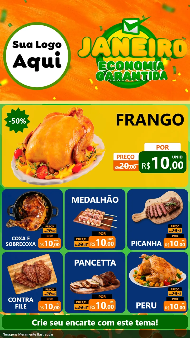Modelo de Rede Social para Stories com o tema Janeiro - Economia Garantida para Assados