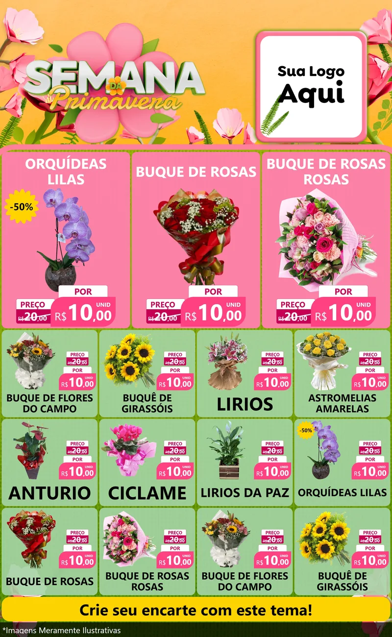 Modelo de Encarte para Encarte Grande com o tema Semana da Primavera para Floricultura e jardim