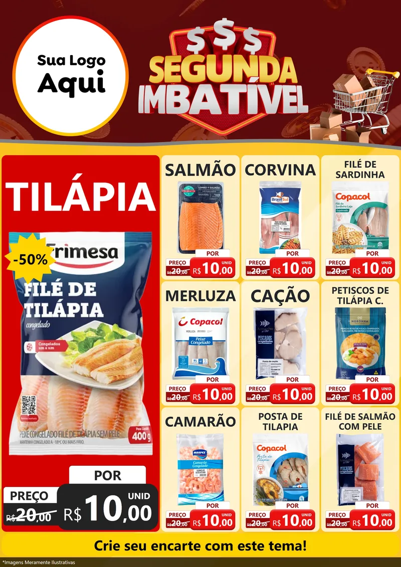 Modelo de Encarte para Encarte A4 Vertical com o tema Segunda Imbatível para Peixaria