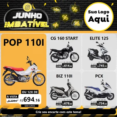 Modelo de Rede Social para Feed Facebook com o tema Junho Imbatível para Concessionaria de Motos