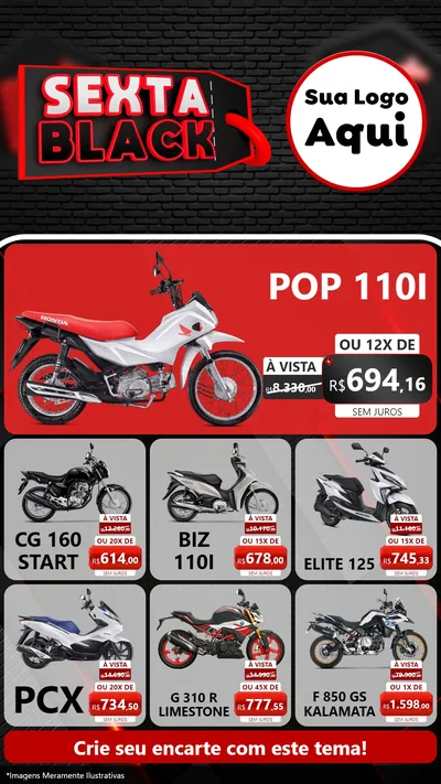 Modelo de Rede Social para Stories com o tema Sexta Black para Concessionaria de Motos