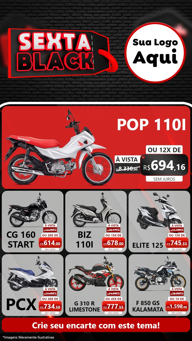 Modelo de Rede Social para Stories com o tema Sexta Black para Concessionaria de Motos