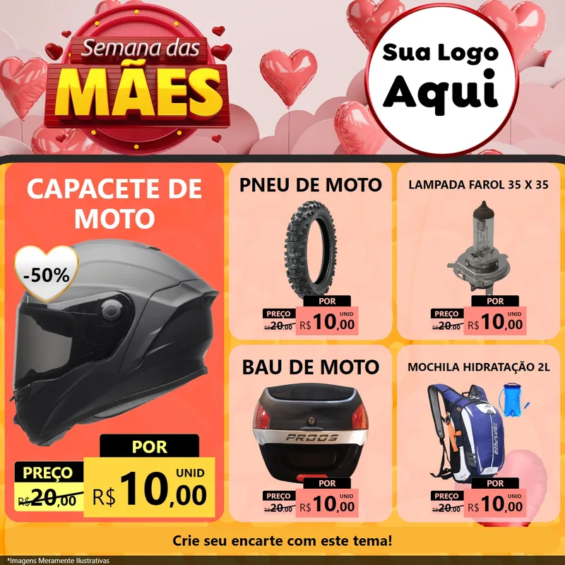 Modelo de Rede Social para Feed Facebook com o tema Semana das Mães para Moto peças