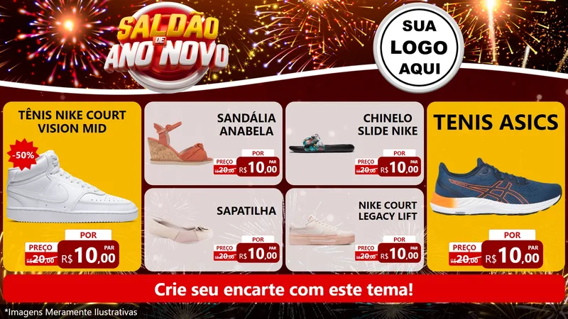 Modelo de TV para TV Horizontal com o tema Saldão de Ano Novo para Calçados