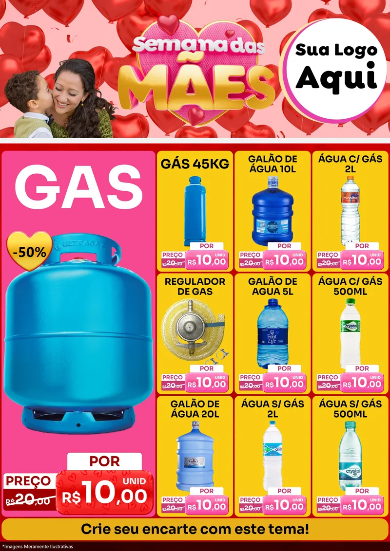 Modelo de Encarte para Encarte A4 Vertical com o tema Semana Das Mães para Água e gás