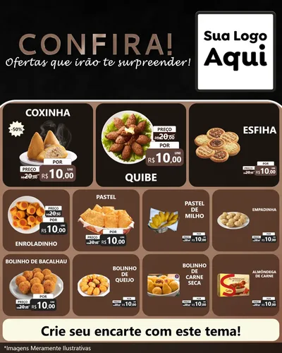 Modelo de Rede Social para Feed Instagram com o tema Confira! Ofertas que irão te surpreender! para Salgadaria
