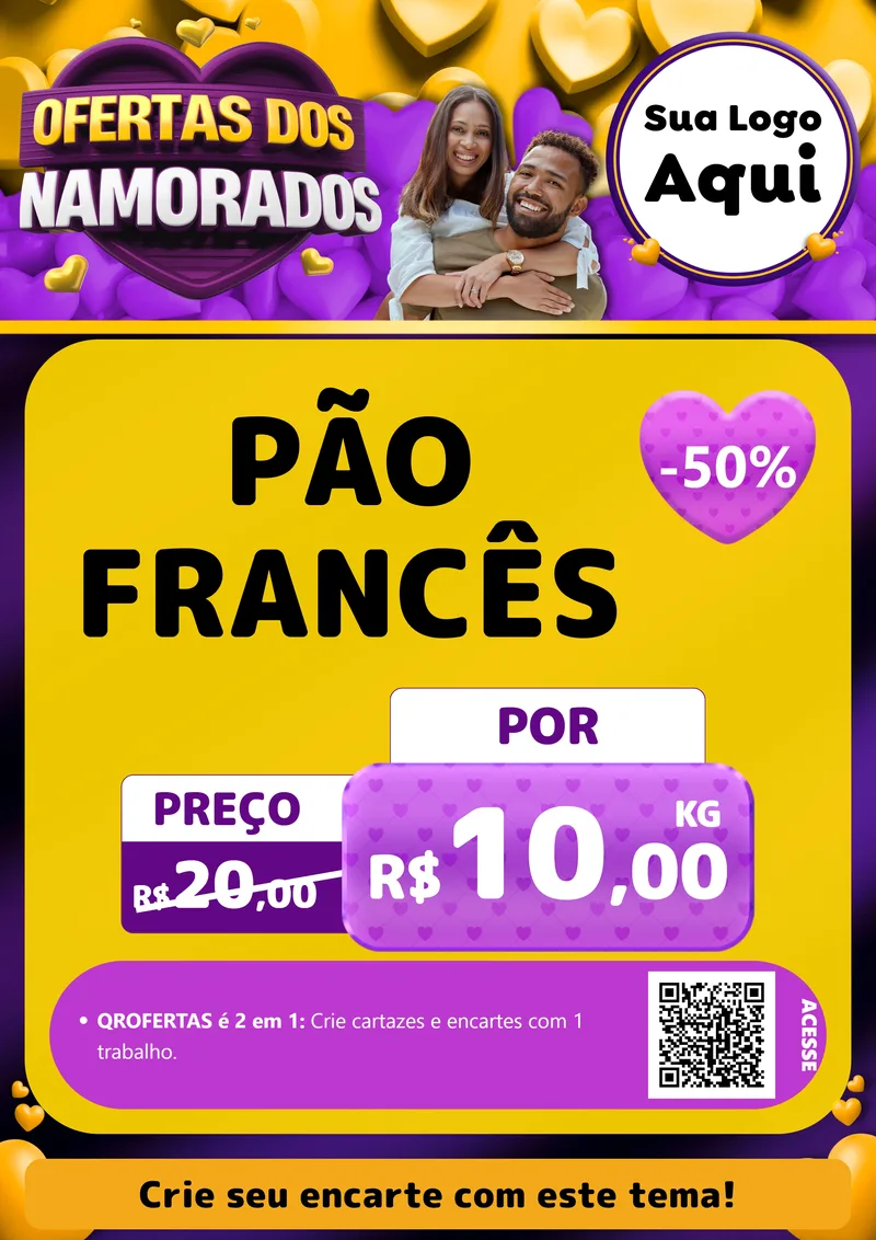 Modelo de Cartaz para Cartaz A4 Vertical com o tema Oferta Dos Namorados para Padaria