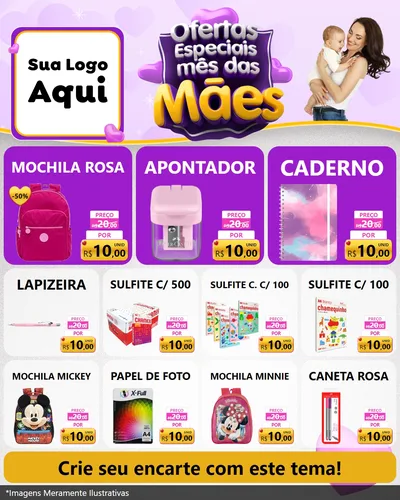 Modelo de Rede Social para Feed Instagram com o tema Ofertas Especiais - Mês das Mães para Papelaria