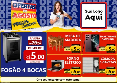Modelo de Encarte para Encarte A4 Horizontal com o tema Ofertas de Agosto - Preços Incríveis para Móveis e Eletro