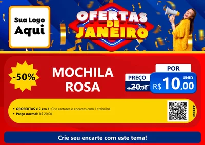 Modelo de Cartaz para Cartaz A4 Horizontal com o tema Ofertas de Janeiro para Papelaria