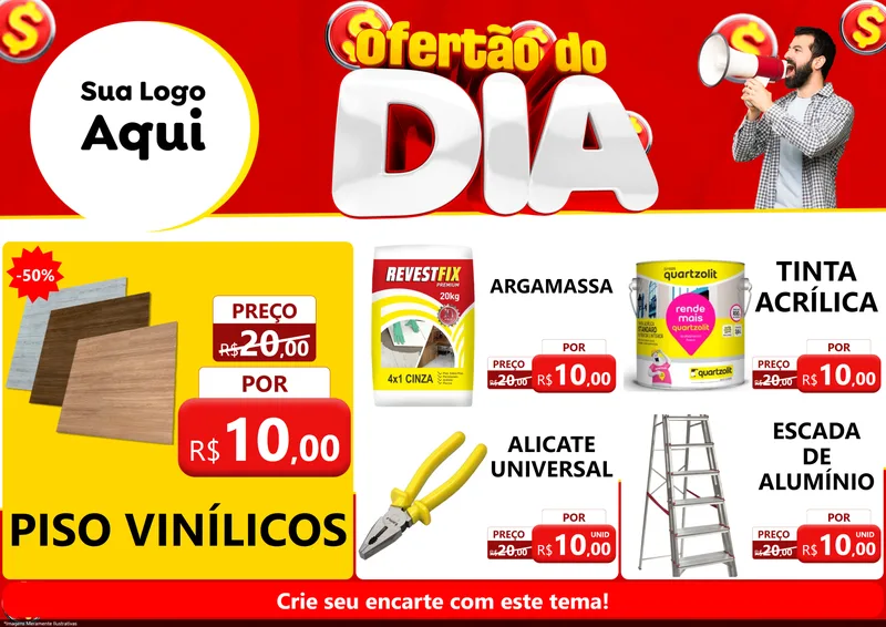 Modelo de Encarte para Encarte A4 Horizontal com o tema Ofertão do dia para Material para Construção