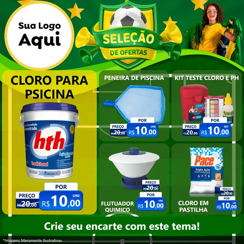 Modelo de Rede Social para Feed Facebook com o tema Seleção de Ofertas - Copa para Produtos para Piscina