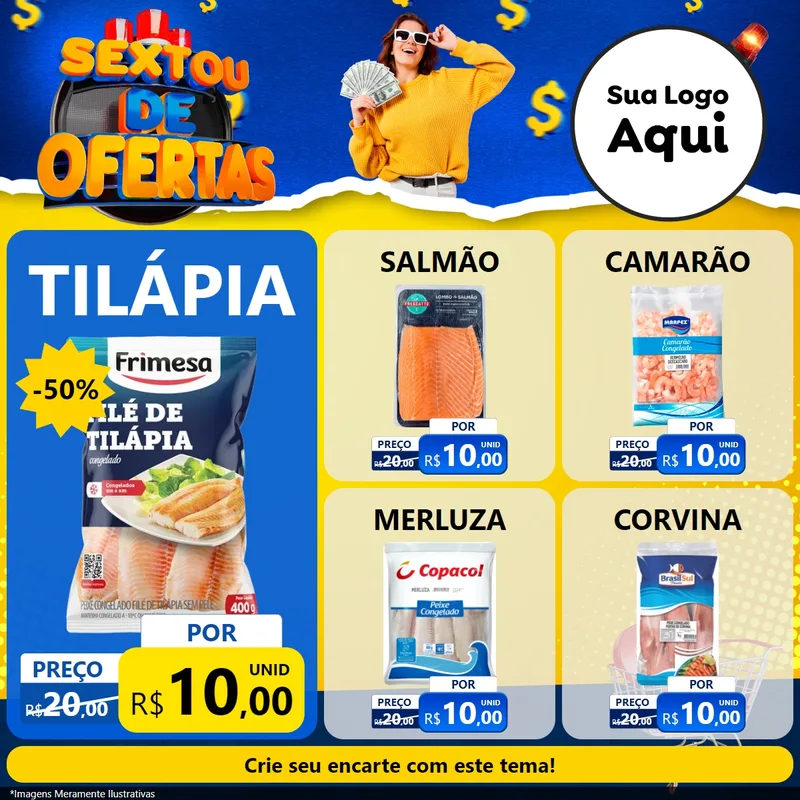 Modelo de Rede Social para Feed Facebook com o tema Sextou de Ofertas para Peixaria