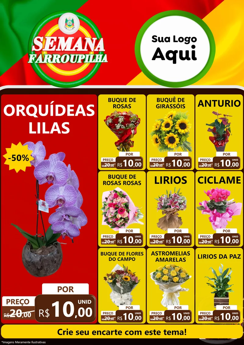 Modelo de Encarte para Encarte A4 Vertical com o tema Semana Farroupilha para Floricultura e jardim