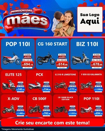 Modelo de Rede Social para Feed Instagram com o tema Promoção das Mães para Concessionaria de Motos